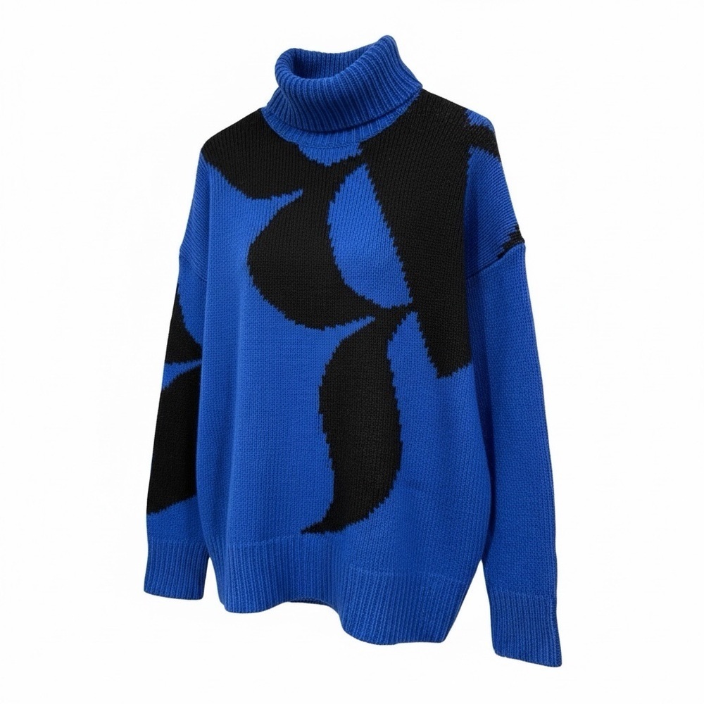 Reiss Blue Brittany Bloom Logo Turtle Neck Wool-Cashmere Blend Sweater size M